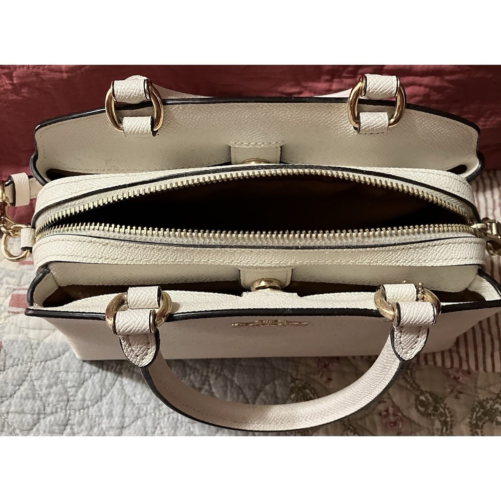 Coach Ivory Pebbled Satchel Top Handle Bag Gold Hardware Zipper and Wristlet - Picture 2 of 6